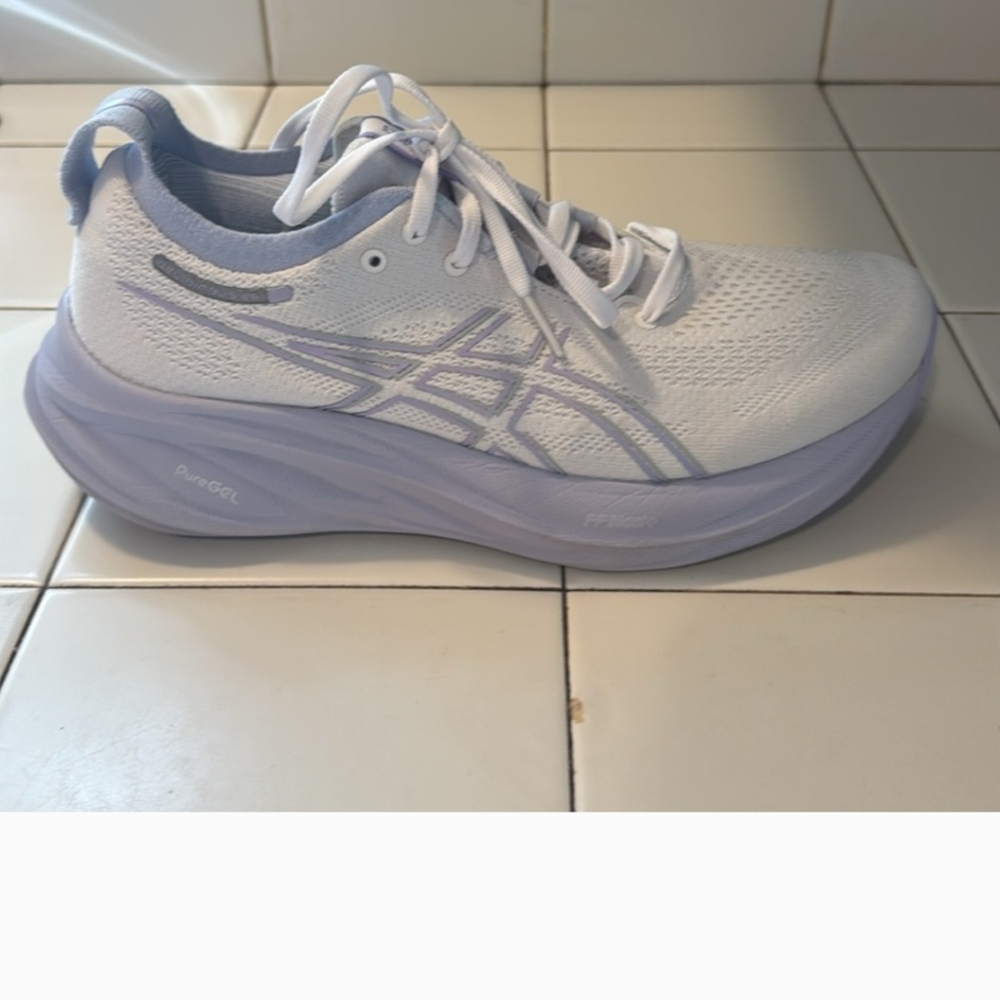 Asics Gel Nimbus 26, Women's White and Purple Running Shoes - Picture 6 of 12